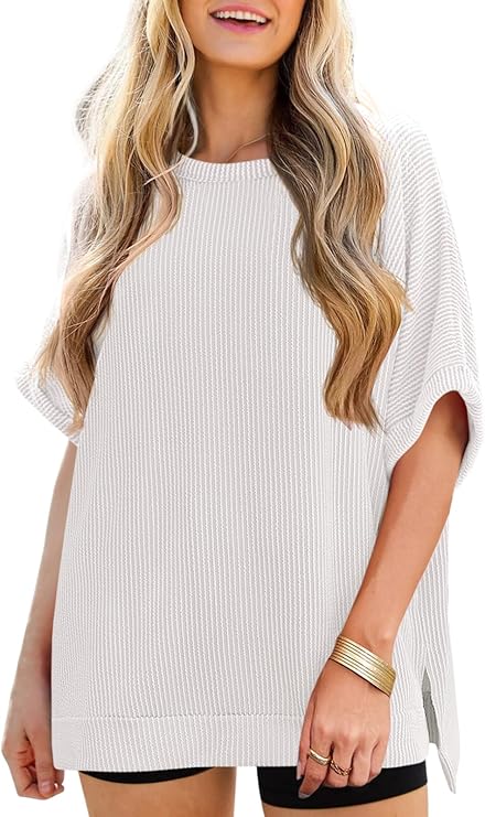 Women's Oversized Ribbed Batwing Sleeve Tunic Top