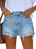Women’s High-Waisted Stretch Denim Jean Shorts – Ripped Summer Shorts with Pockets