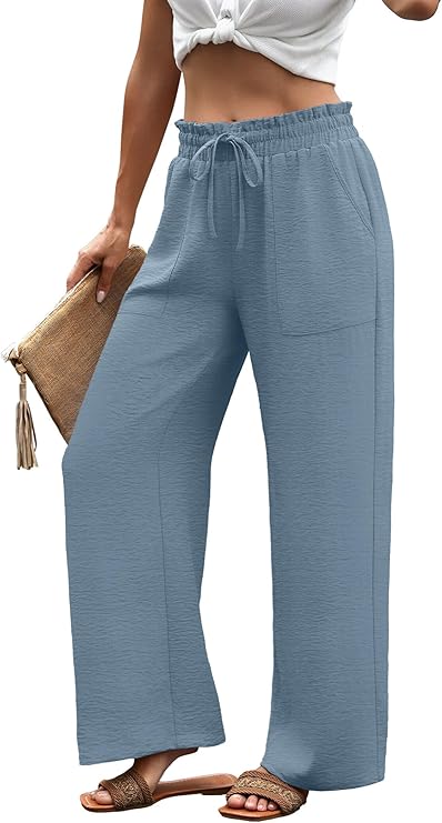Women’s Wide-Leg Drawstring Pants – Loose Summer Trousers with Pockets