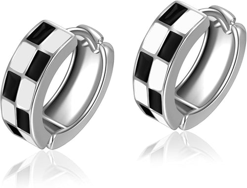 Checker Small Hoop Earrings – Enamel Hoop Earrings for Women