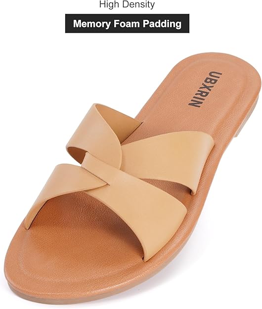 Women’s Minimalist Memory Foam Slide Sandals – Soft Leather Casual Flat Slippers