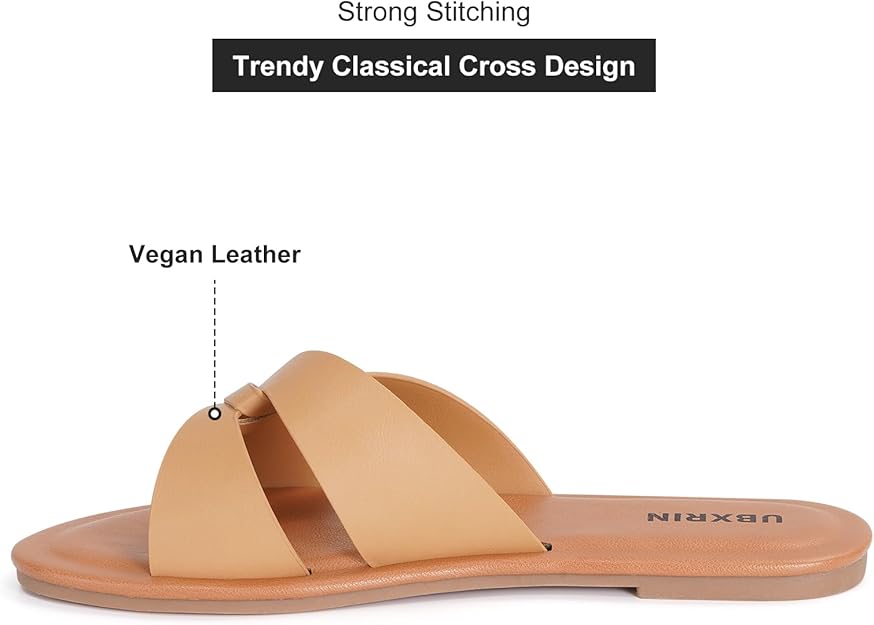 Women’s Minimalist Memory Foam Slide Sandals – Soft Leather Casual Flat Slippers
