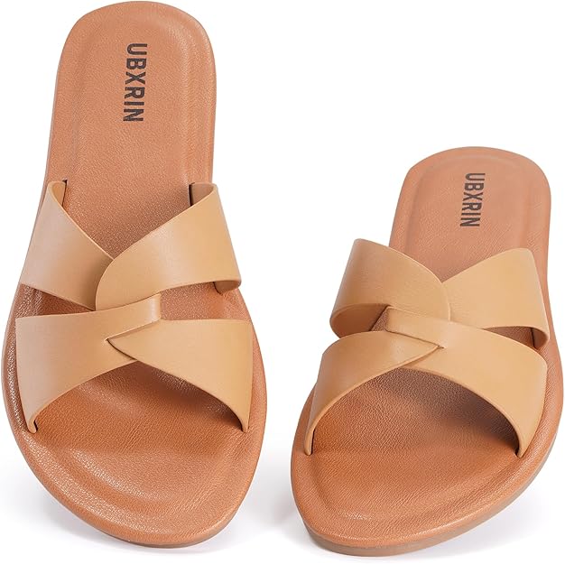Women’s Minimalist Memory Foam Slide Sandals – Soft Leather Casual Flat Slippers