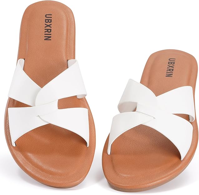 Women’s Minimalist Memory Foam Slide Sandals – Soft Leather Casual Flat Slippers
